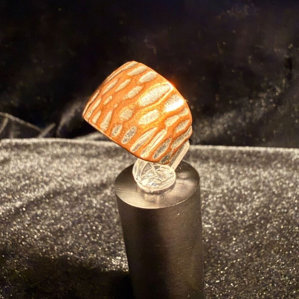 Vintage DAVIERT Artisan Mixed Metal Brutalist Dome Ring Hammered Cigar Band sz 6